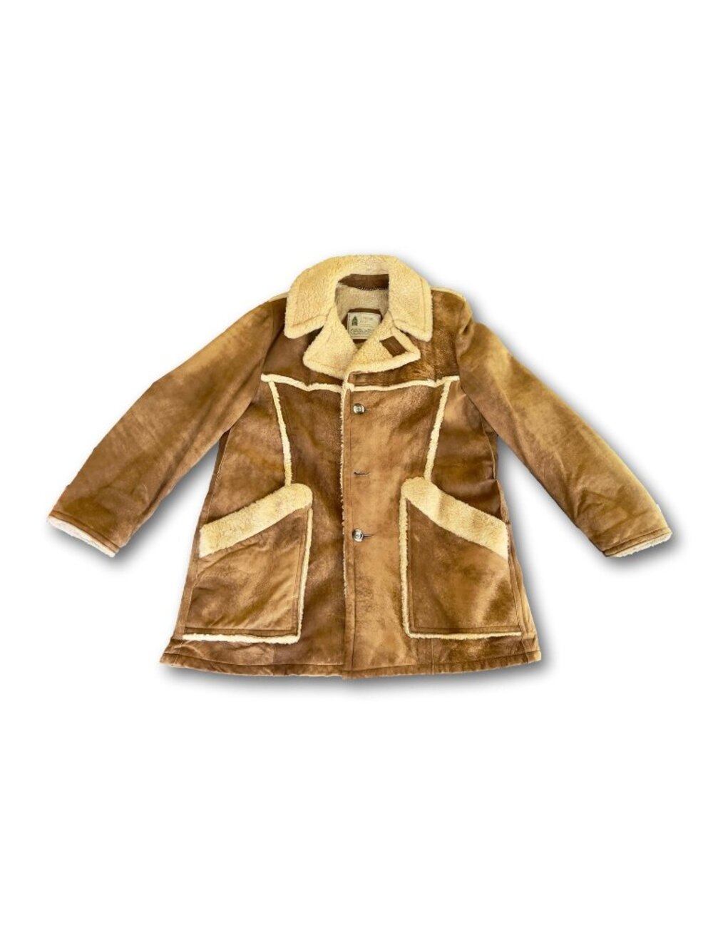 Vintage 70s London Fog Suede Sherpa Rancher Coat Mens 44 R Western Shearling
